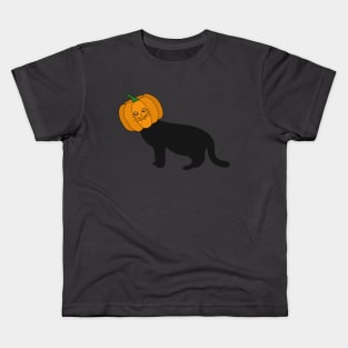 Creepy cat with a pumpkin head Kids T-Shirt